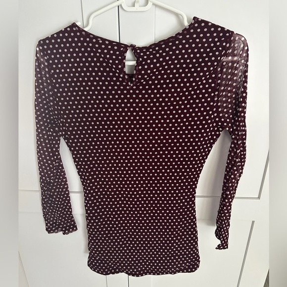INC international concepts burgundy polkadot long sleeve blouse NWT Size Small - Picture 4 of 5